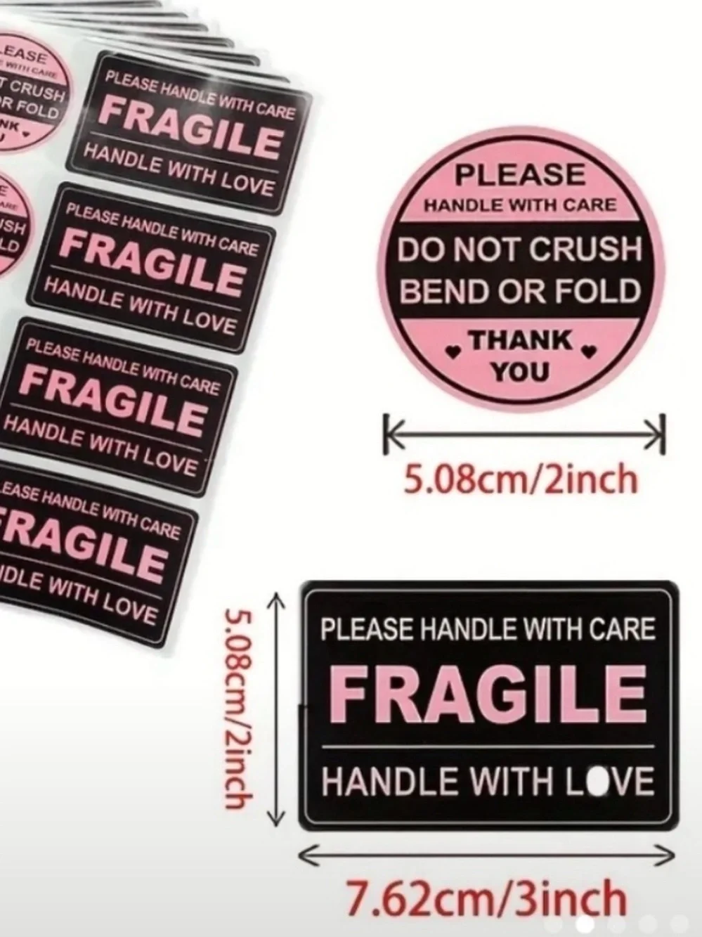 100pcs Fragile Handle With Love Pink Shipping Labels